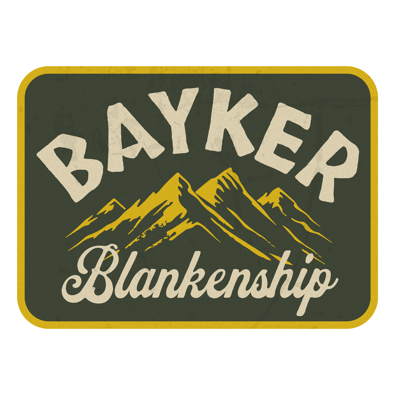 green and yellow Rockies Sticker with white text that reads "Bayker Blankenship"